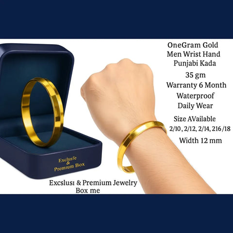 OneGram Gold-Plated Men’s Punjabi Kada – Premium Waterproof Daily Wear (35gm)