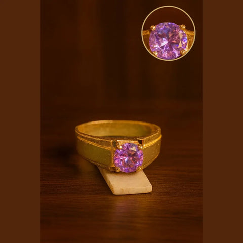 Gold Plated Solitaire Stone Ring – Premium Single Stone Adjustable Ring