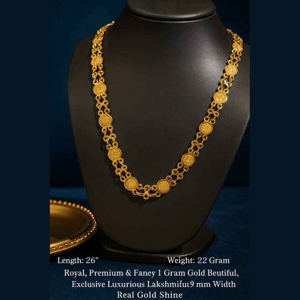 Royal Lakshmi Coin Gold-Plated Chain – 26 Inch, 22 Gram, 9 mm Width