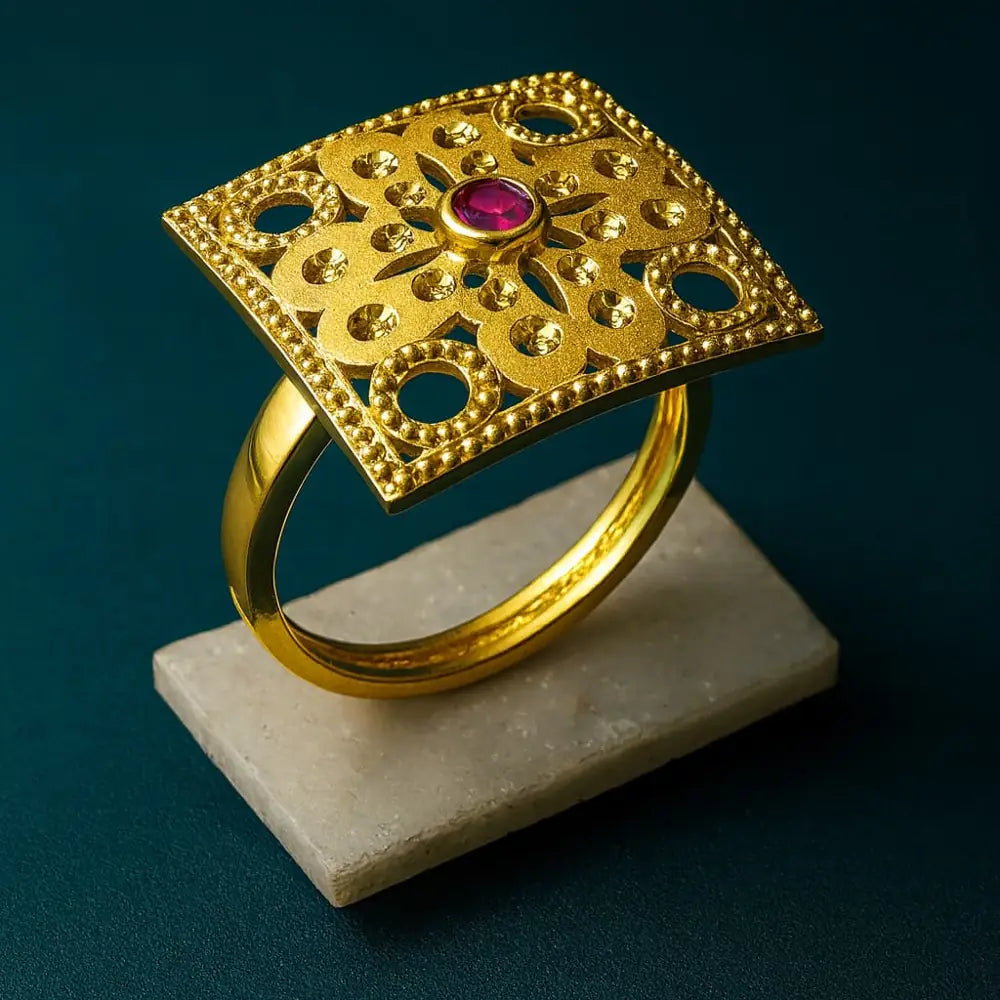 Product image of 1 Gram Gold Plated Square Ruby Ring – Real Gold Look, Adjustable – image 1