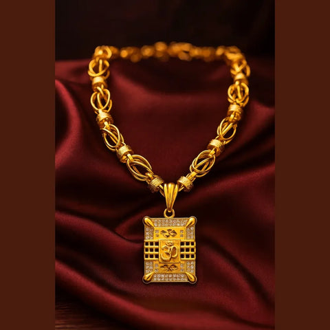 Royal Om Pendant Gold-Plated Chain – 20 Inch | Handmade AD Stone Locket