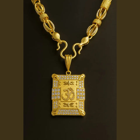 Royal Om Pendant Gold-Plated Chain – 20 Inch | Handmade AD Stone Locket