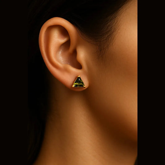 Unisex Green Triangle Ear Studs – Gold Plated Stylish Daily Women
