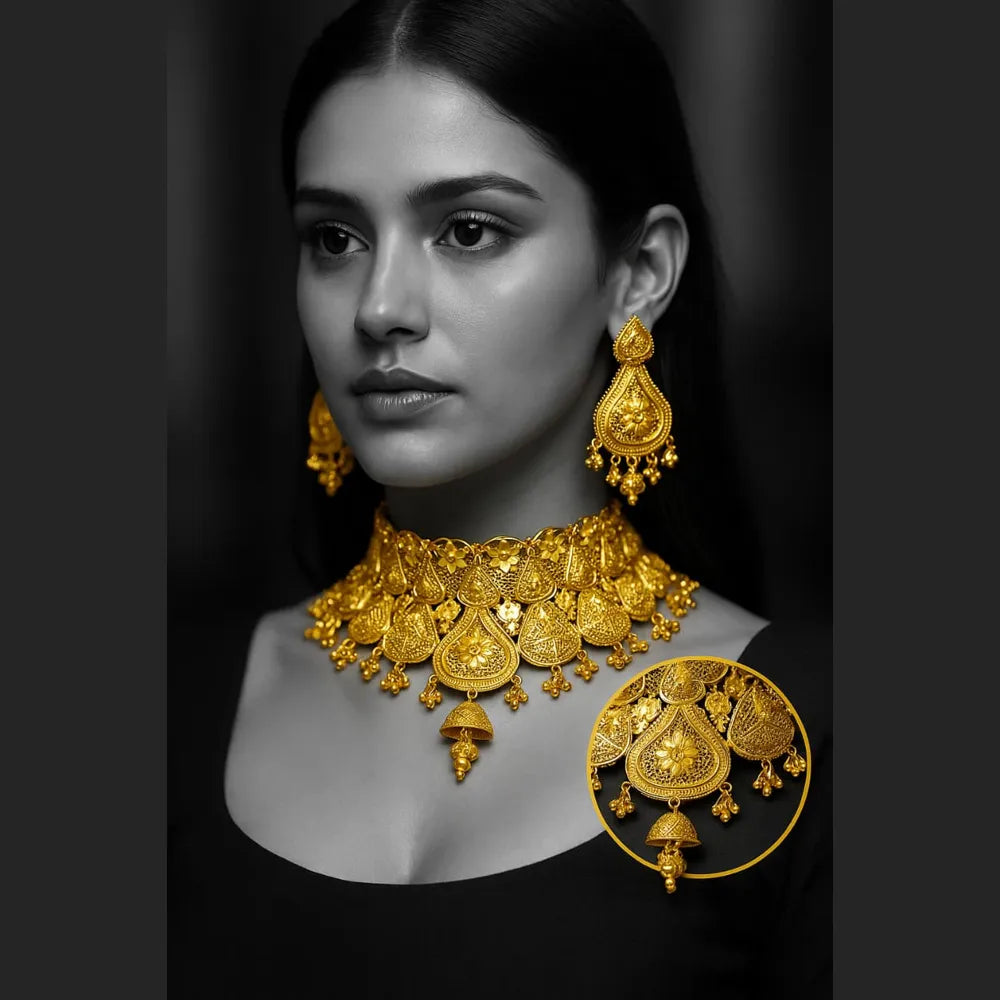 Bridal Gold Choker Necklace – Traditional Temple Jewelry Design 2025