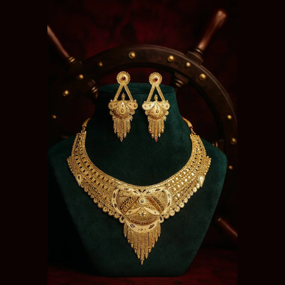 One Gram Gold Bridal Necklace Set with Earrings – Heavy Look Traditional Jewellery for Women