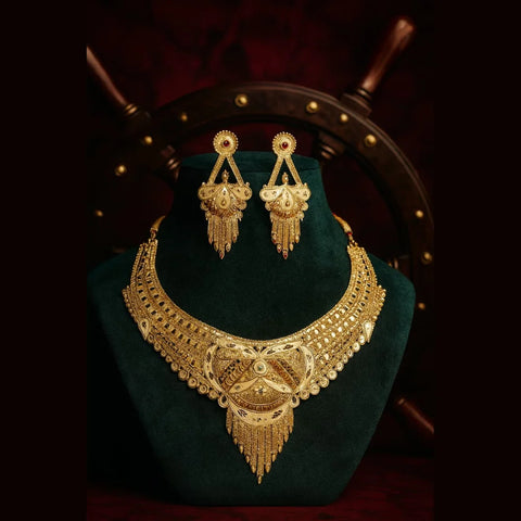One Gram Gold Bridal Necklace Set with Earrings – Heavy Look Traditional Jewellery for Women