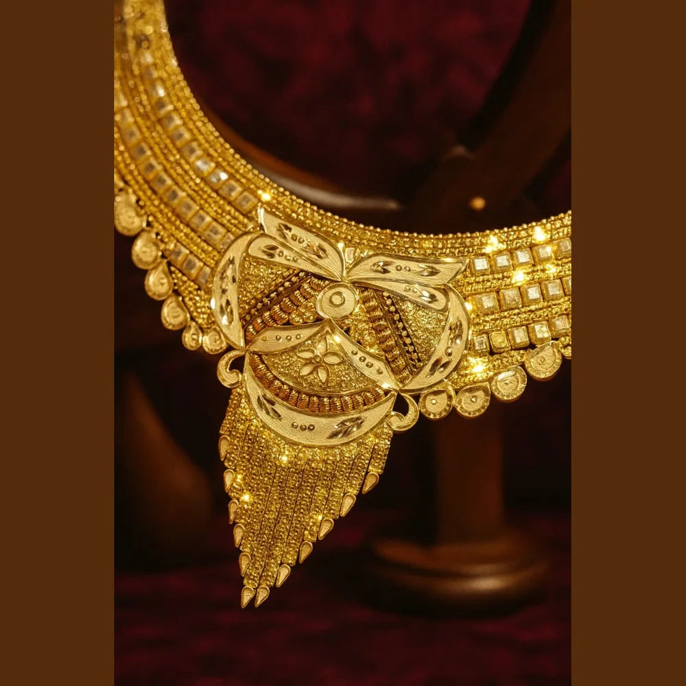 One Gram Gold Bridal Necklace Set with Earrings – Heavy Look Traditional Jewellery for Women