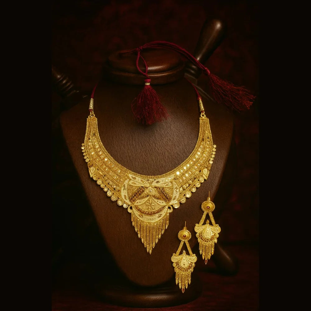 One Gram Gold Bridal Necklace Set with Earrings – Heavy Look Traditional Jewellery for Women