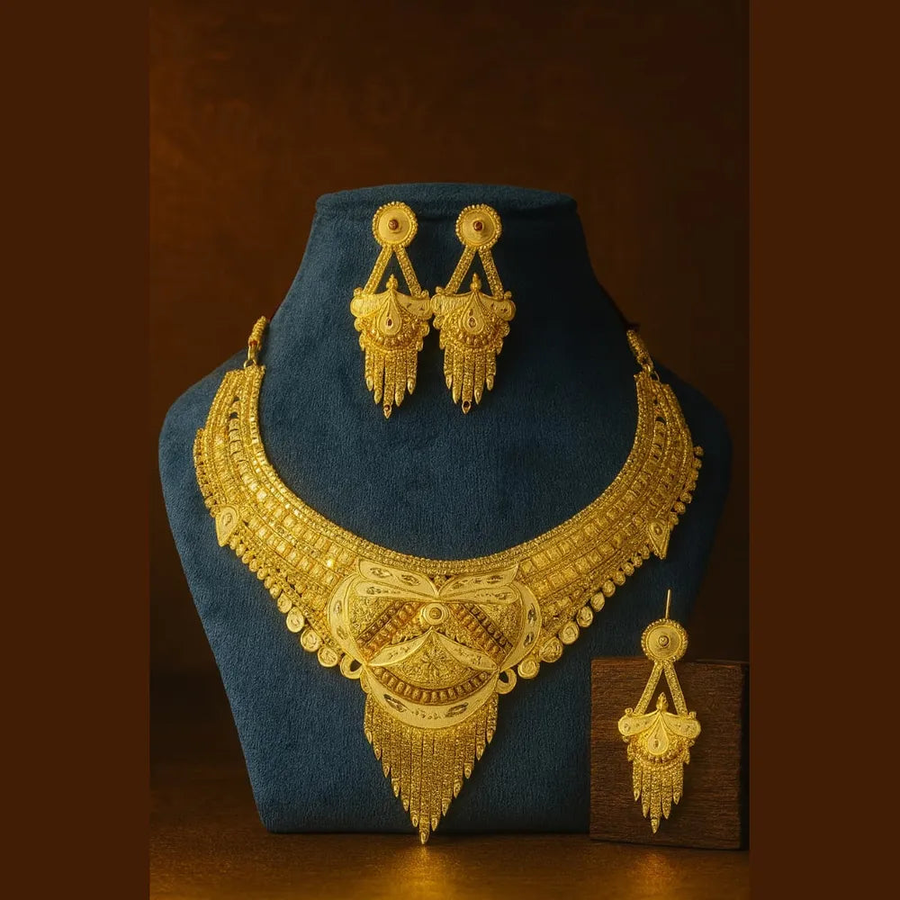 One Gram Gold Bridal Necklace Set with Earrings – Heavy Look Traditional Jewellery for Women