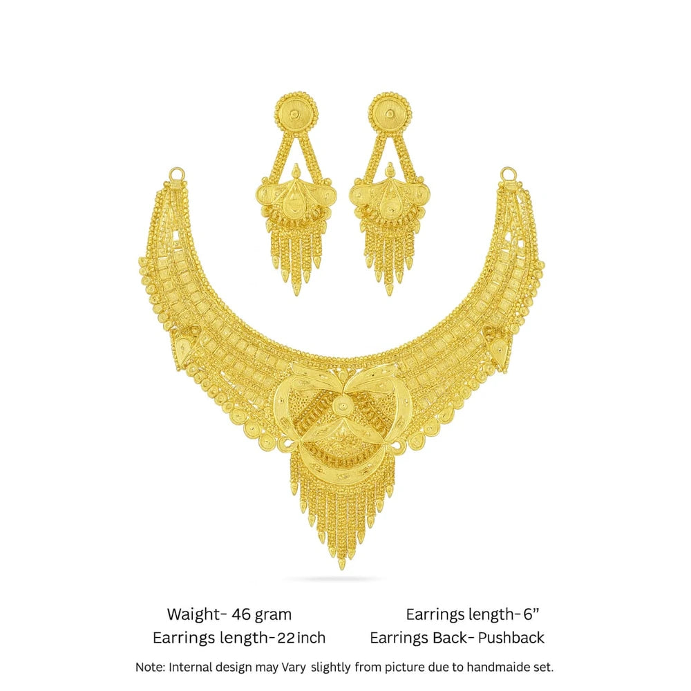 One Gram Gold Bridal Necklace Set with Earrings – Heavy Look Traditional Jewellery for Women