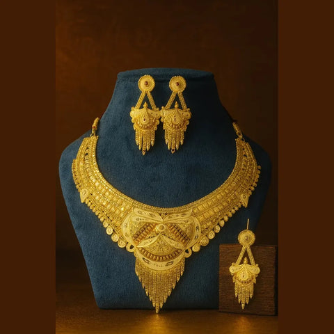 One Gram Gold Bridal Necklace Set with Earrings – Heavy Look Traditional Jewellery for Women
