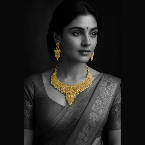 One Gram Gold Bridal Necklace Set with Earrings – Heavy Look Traditional Jewellery for Women