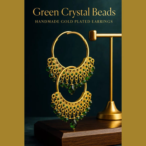 Gold Plated Red Crystal Hoop Earrings – Handmade Brass & Copper