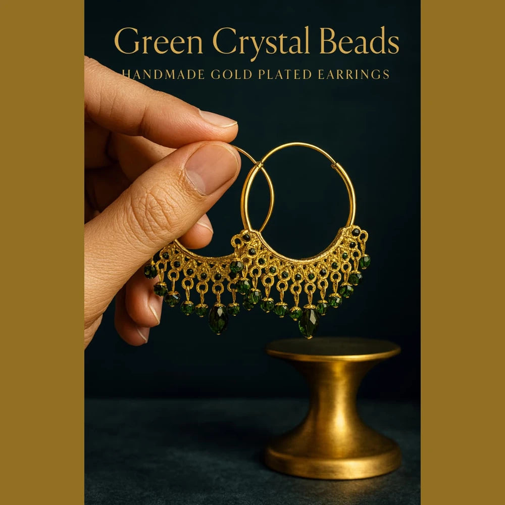 Gold Plated Red Crystal Hoop Earrings – Handmade Brass & Copper