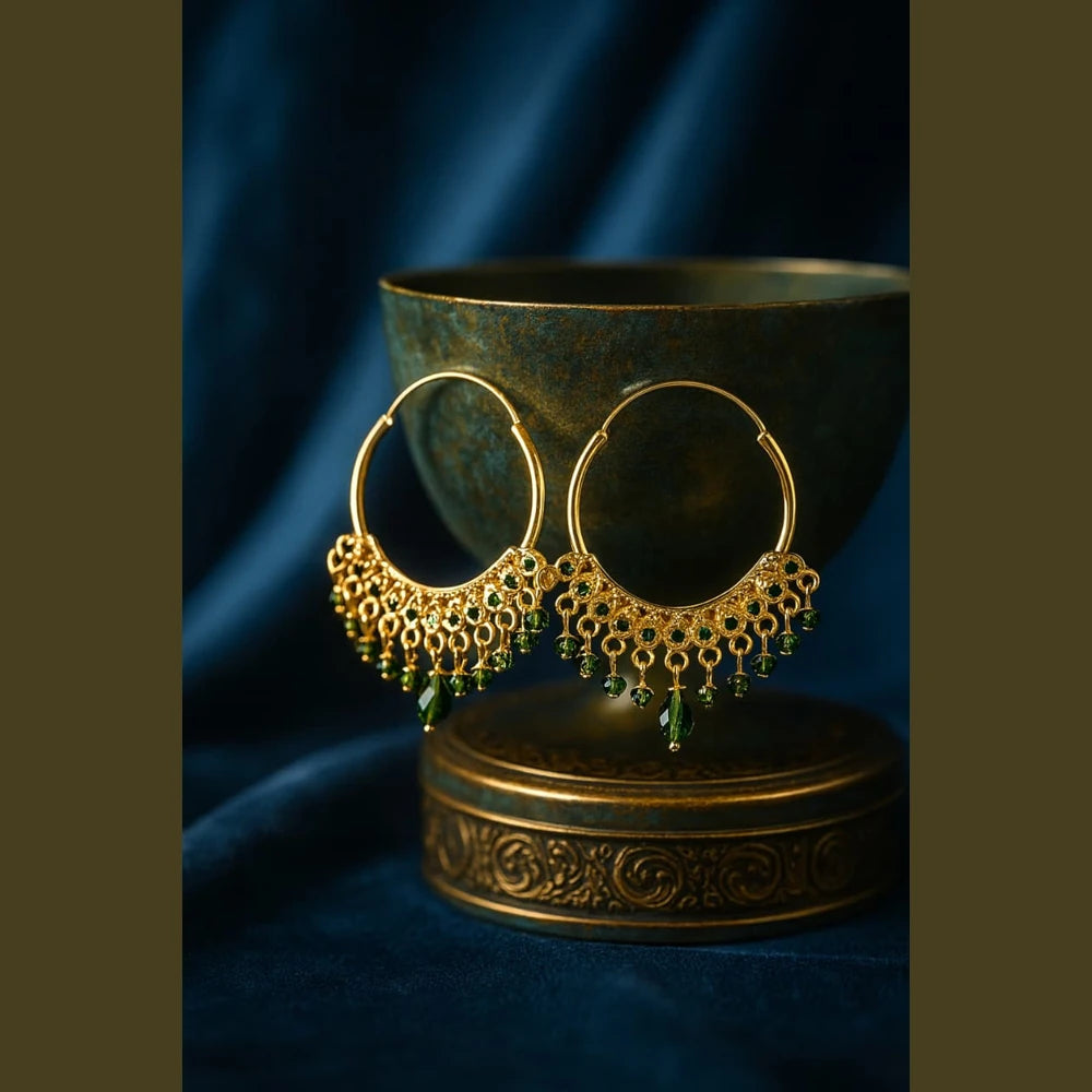 Gold Plated Red Crystal Hoop Earrings – Handmade Brass & Copper