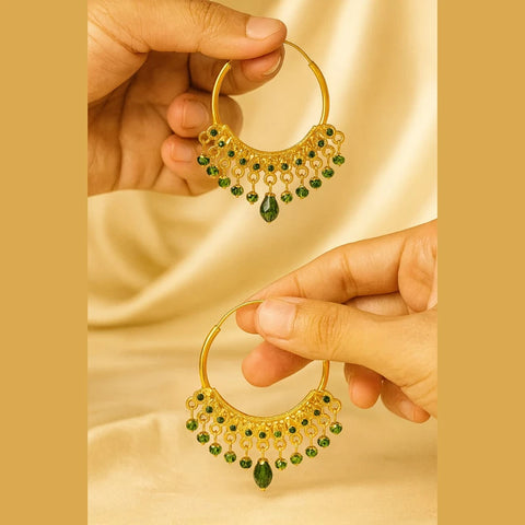 Gold Plated Red Crystal Hoop Earrings – Handmade Brass & Copper