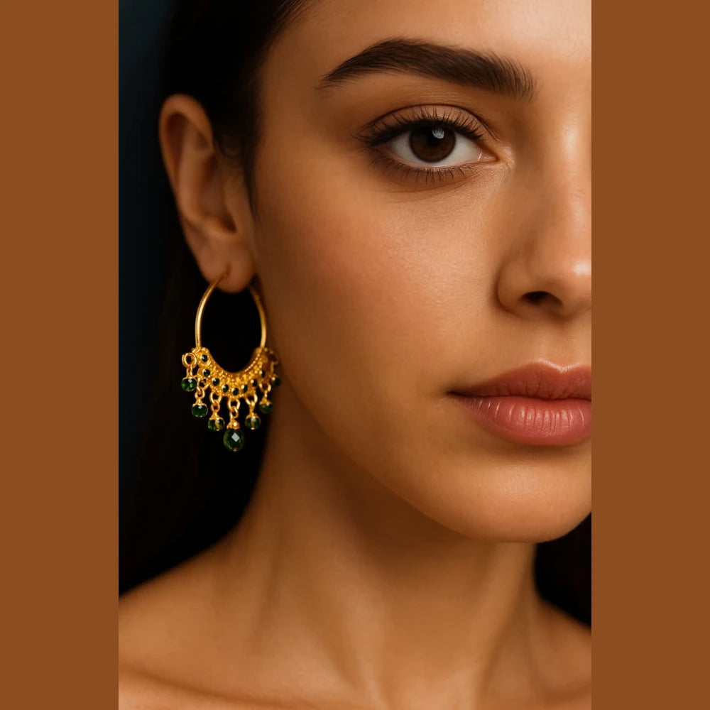 Gold Plated Red Crystal Hoop Earrings – Handmade Brass & Copper