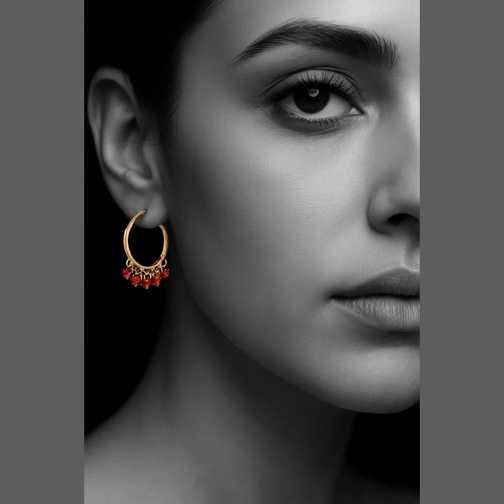 Gold Plated Red Crystal Hoop Earrings – Handmade Brass & Copper