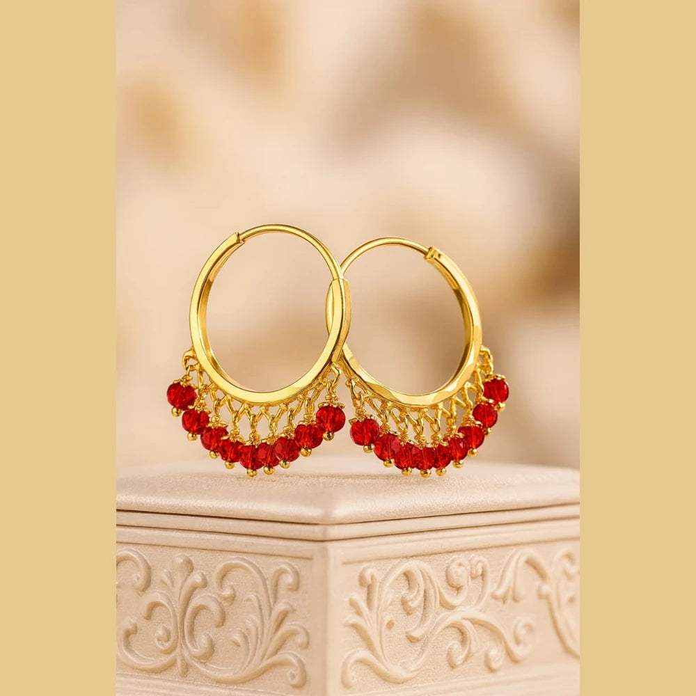 Gold Plated Red Crystal Hoop Earrings – Handmade Brass & Copper