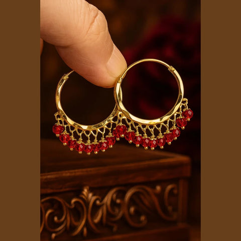Gold Plated Red Crystal Hoop Earrings – Handmade Brass & Copper