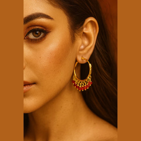 Gold Plated Red Crystal Hoop Earrings – Handmade Brass & Copper