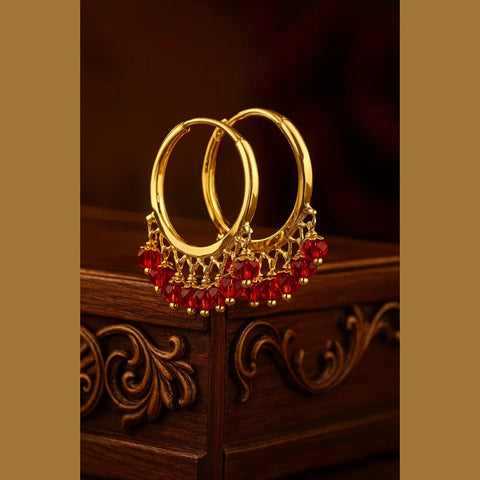 Gold Plated Red Crystal Hoop Earrings – Handmade Brass & Copper