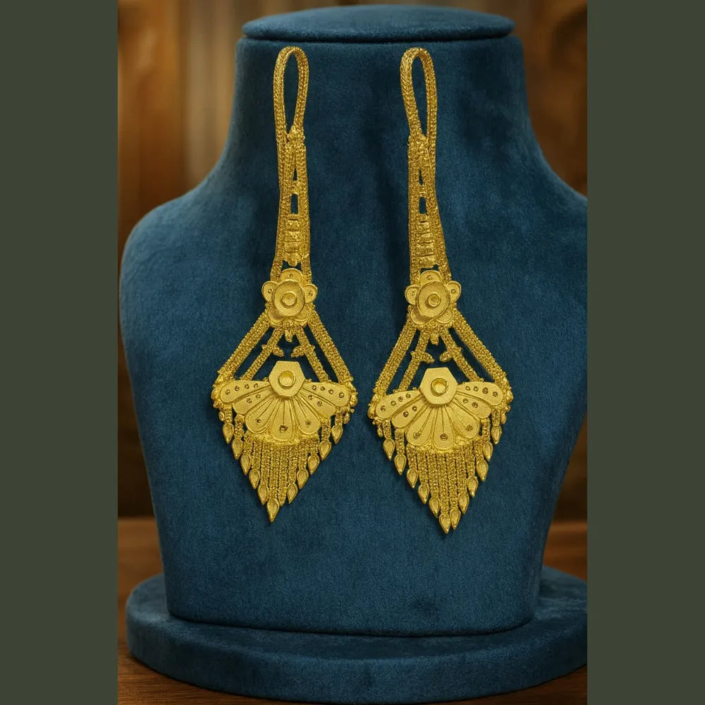 Elegant 22K Gold-Plated Earrings with Matching Maang Tikka – Real Gold Look