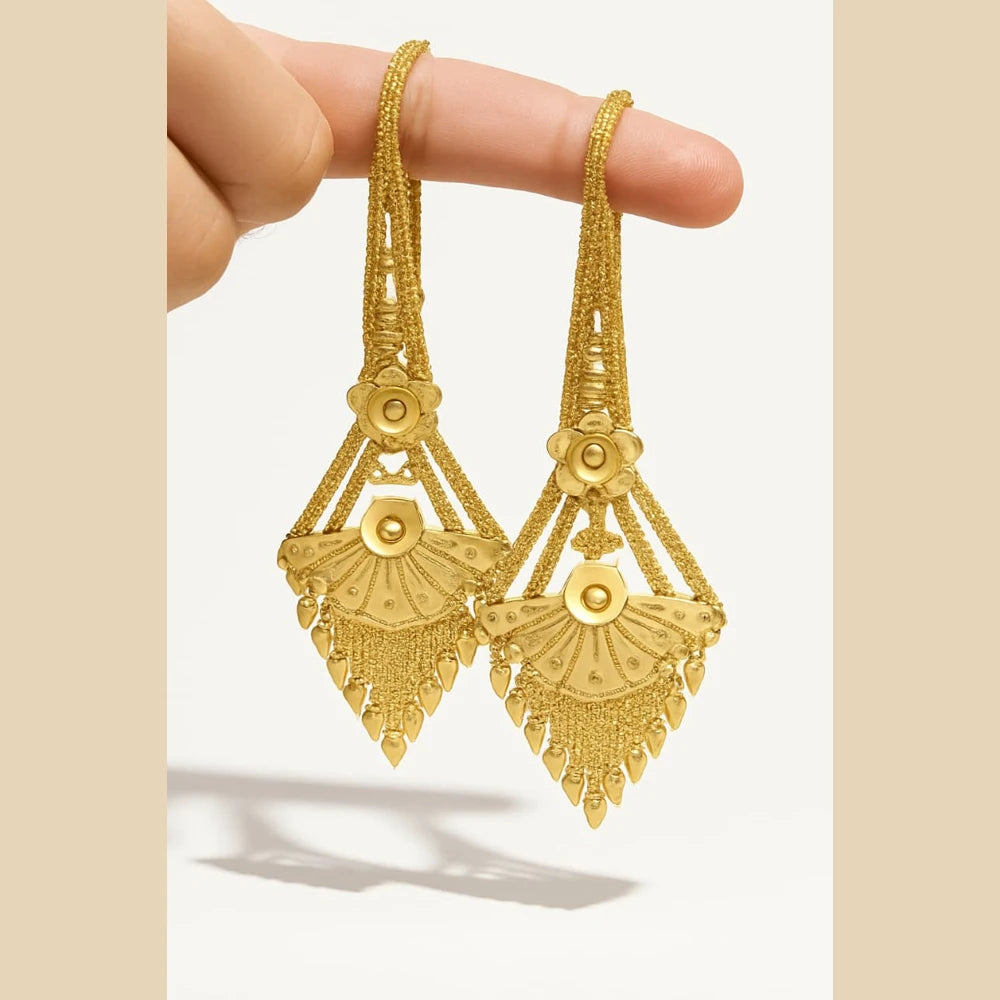 Elegant 22K Gold-Plated Earrings with Matching Maang Tikka – Real Gold Look