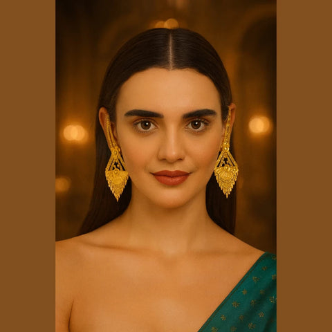 Elegant 22K Gold-Plated Earrings with Matching Maang Tikka – Real Gold Look