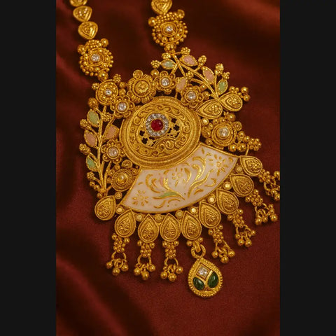 Royal Heritage Gold-Plated Long Necklace Set with Earrings – Handcrafted Bridal Jewelry