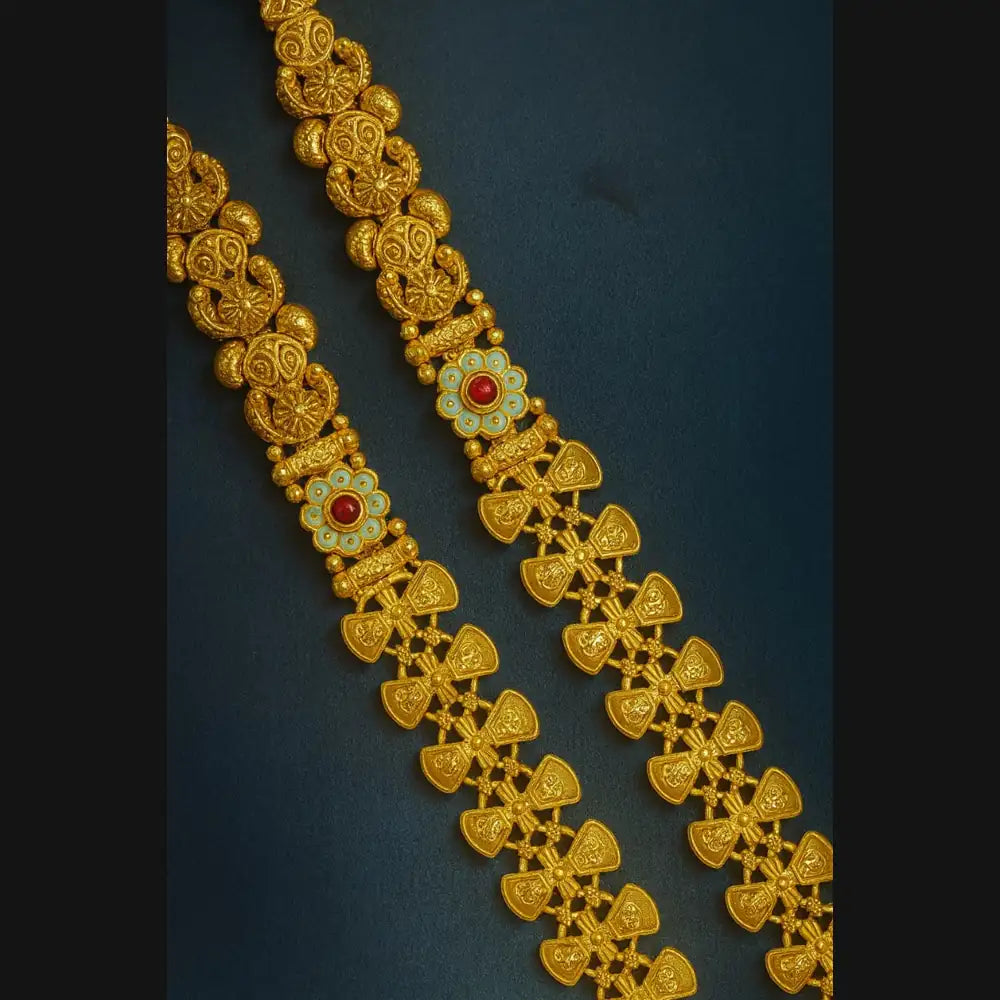 Royal Heritage Gold-Plated Long Necklace Set with Earrings – Handcrafted Bridal Jewelry