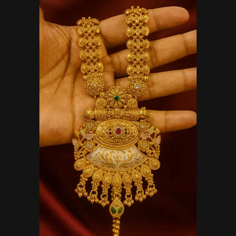 Royal Heritage Gold-Plated Long Necklace Set with Earrings – Handcrafted Bridal Jewelry