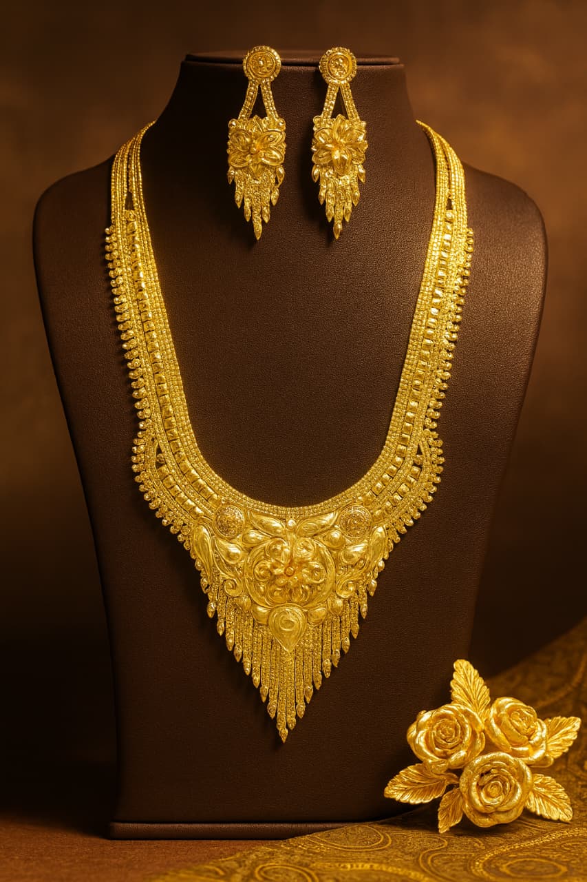 Long Necklace Jewelry Set | Lustre Luxe Radiant Gold-Tone Necklace