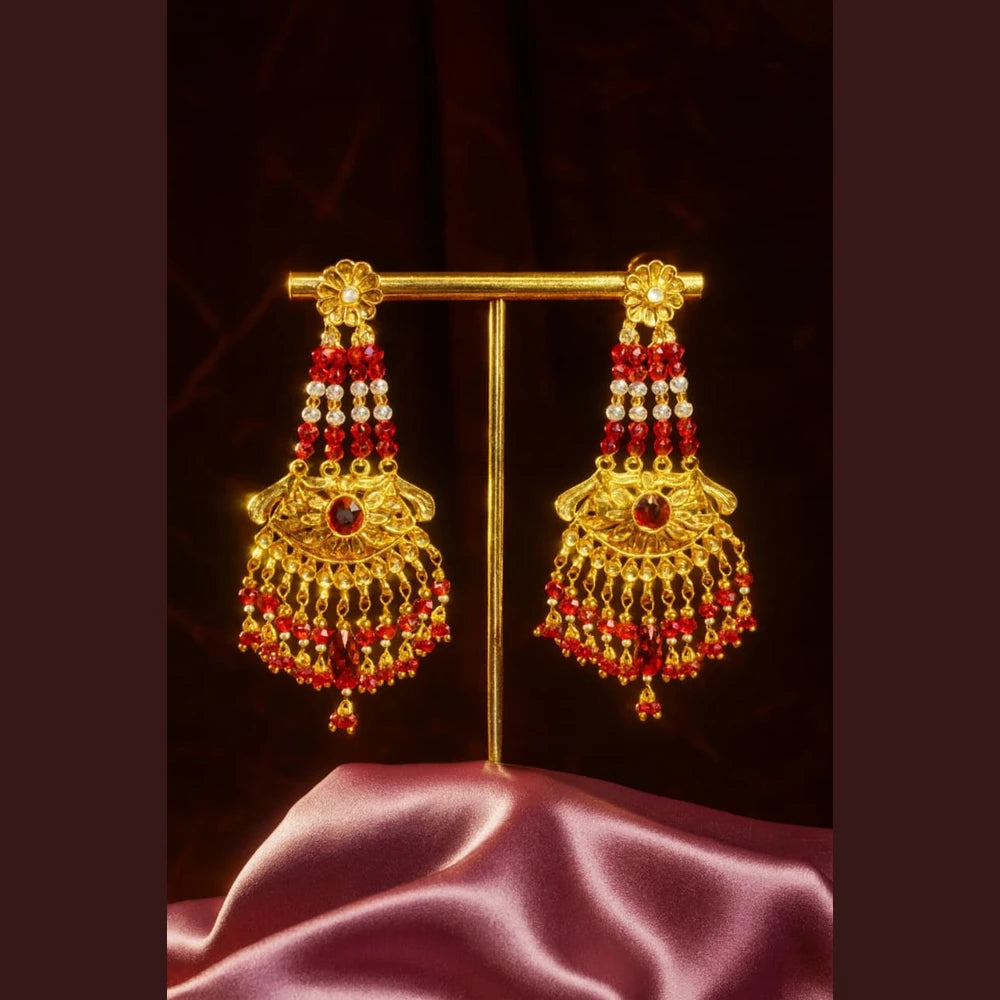 Bridal Red Beaded Gold Plated Jewellery Set – Necklace, Earrings & Maang Tikka