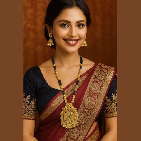 Temple Style Gold Mangalsutra Necklace Set with Earrings