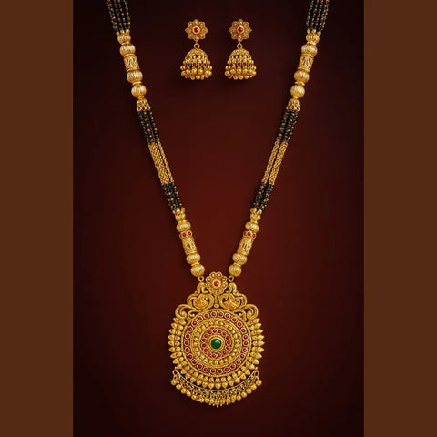 Temple Style Gold Mangalsutra Necklace Set with Earrings