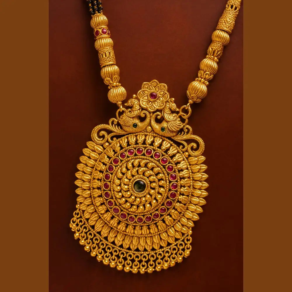 Temple Style Gold Mangalsutra Necklace Set with Earrings