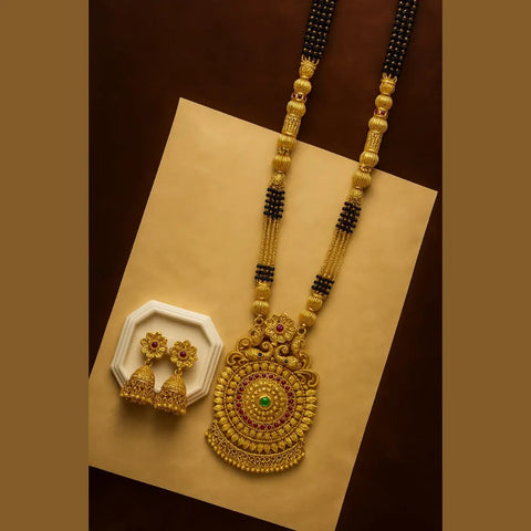 Temple Style Gold Mangalsutra Necklace Set with Earrings