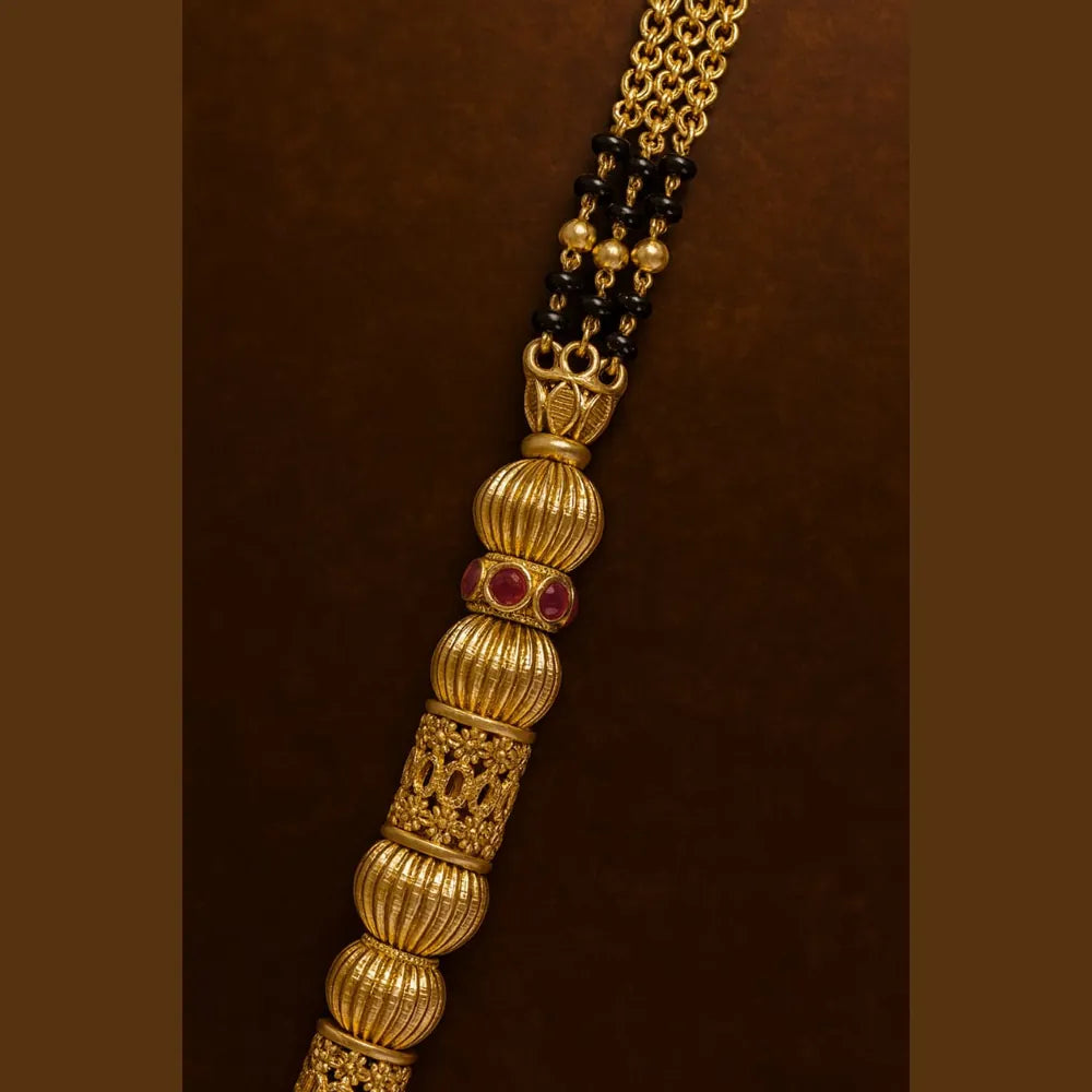 Temple Style Gold Mangalsutra Necklace Set with Earrings