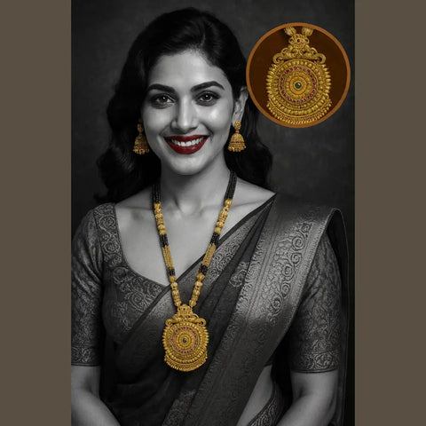 Temple Style Gold Mangalsutra Necklace Set with Earrings