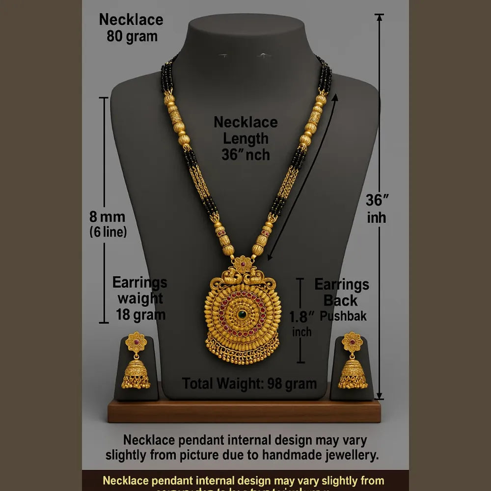 Temple Style Gold Mangalsutra Necklace Set with Earrings
