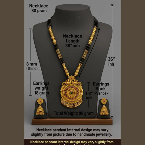 Temple Style Gold Mangalsutra Necklace Set with Earrings