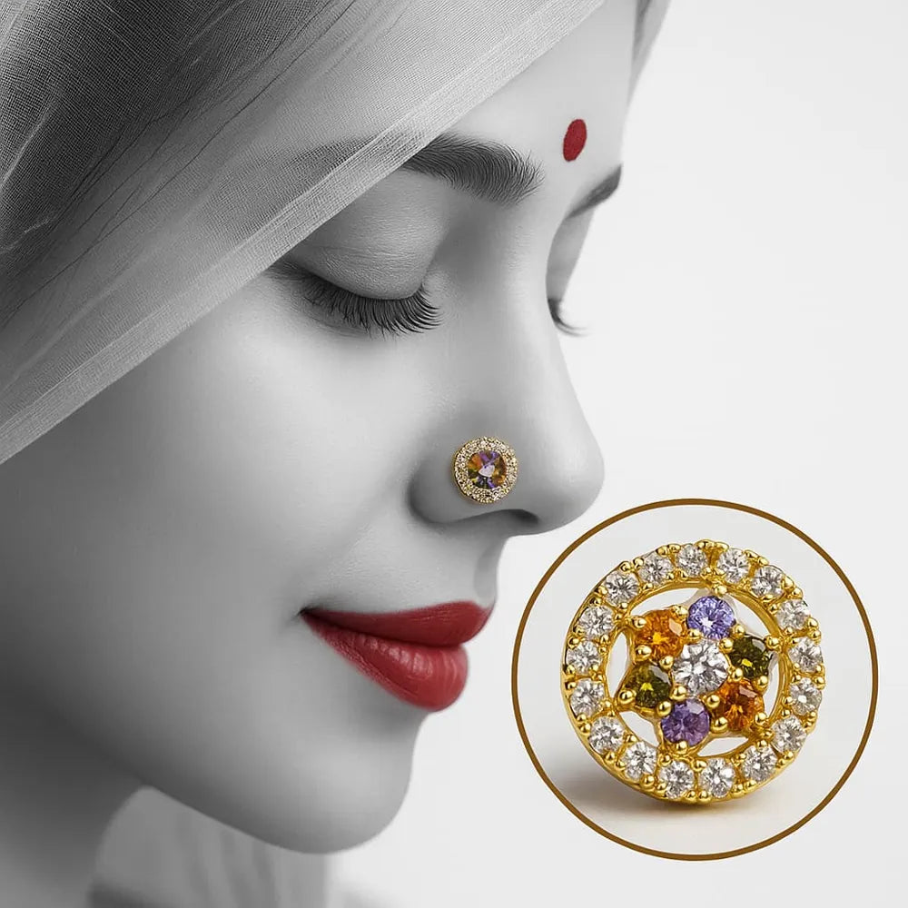 Elegant Multicolour Zirconia Nosepin – Handmade Gold Plated Design