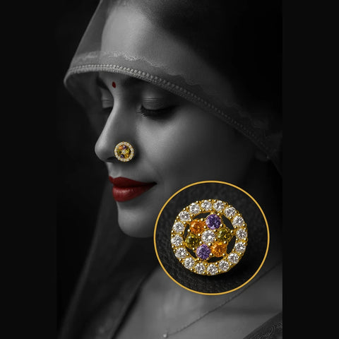 Elegant Multicolour Zirconia Nosepin – Handmade Gold Plated Design