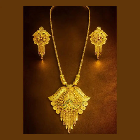 Exclusive One Gram Gold Look Pendant Set with Earrings – 22 Inch Chain