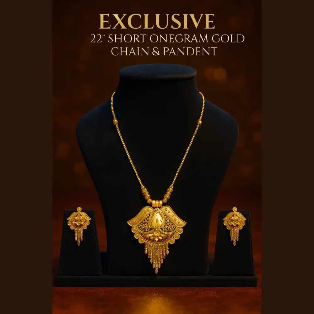Exclusive One Gram Gold Look Pendant Set with Earrings – 22 Inch Chain