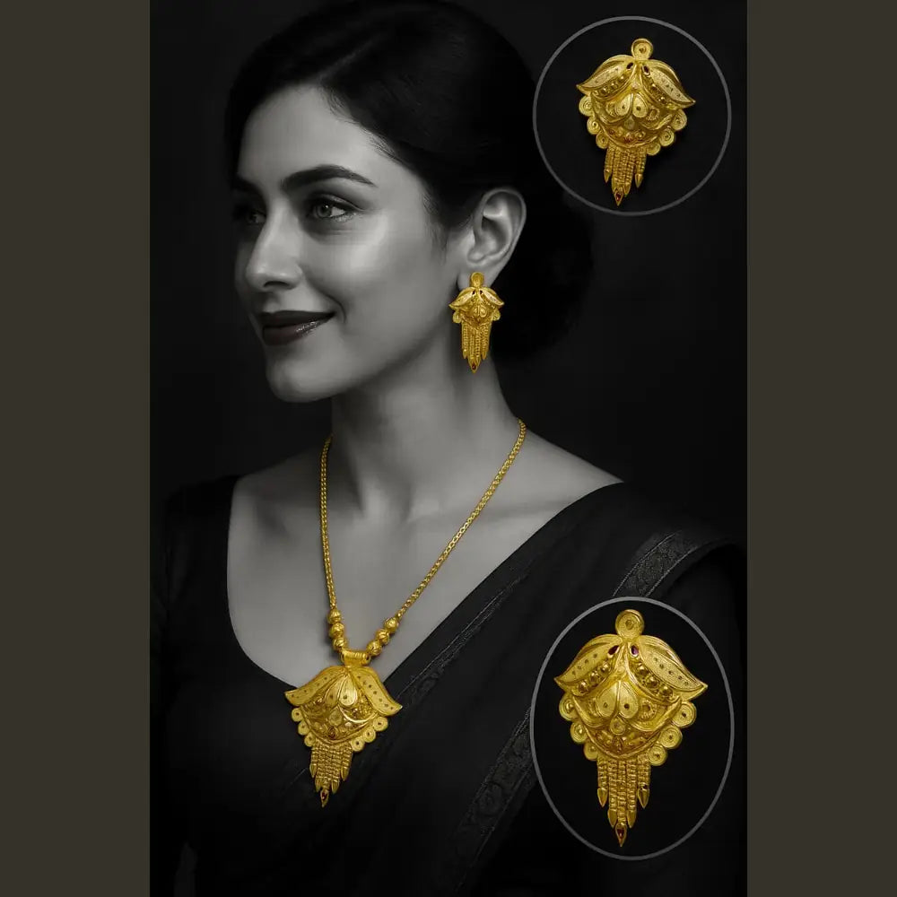 Exclusive One Gram Gold Look Pendant Set with Earrings – 22 Inch Chain