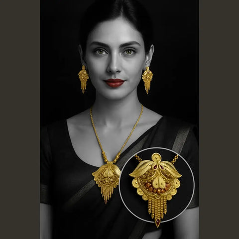 Exclusive One Gram Gold Look Pendant Set with Earrings – 22 Inch Chain