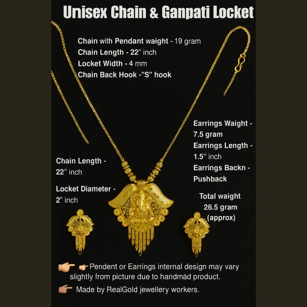 Exclusive One Gram Gold Look Pendant Set with Earrings – 22 Inch Chain