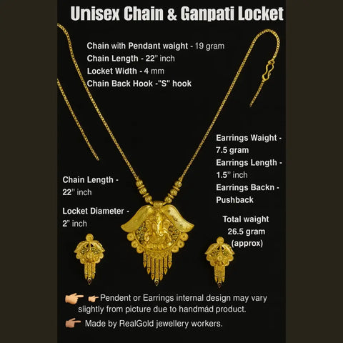 Exclusive One Gram Gold Look Pendant Set with Earrings – 22 Inch Chain